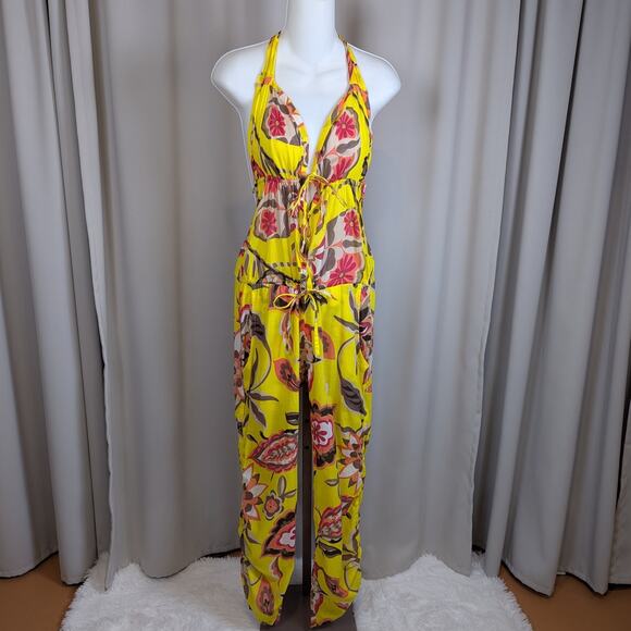 Myskova Floral Print Lightweight Jumpsuit Swim Coverup Yellow Size 1 - Picture 14 of 14